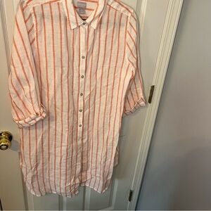 Chico's Orange and White Tunic with Vertical Stripes